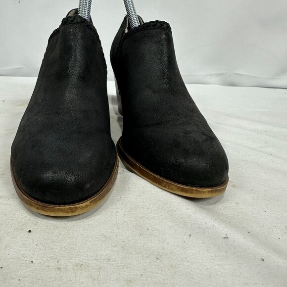 Black Leather Joelle Slip-On Heeled Booties Memory Foam Sole & 2.5" Stacked Heel - Picture 8 of 8